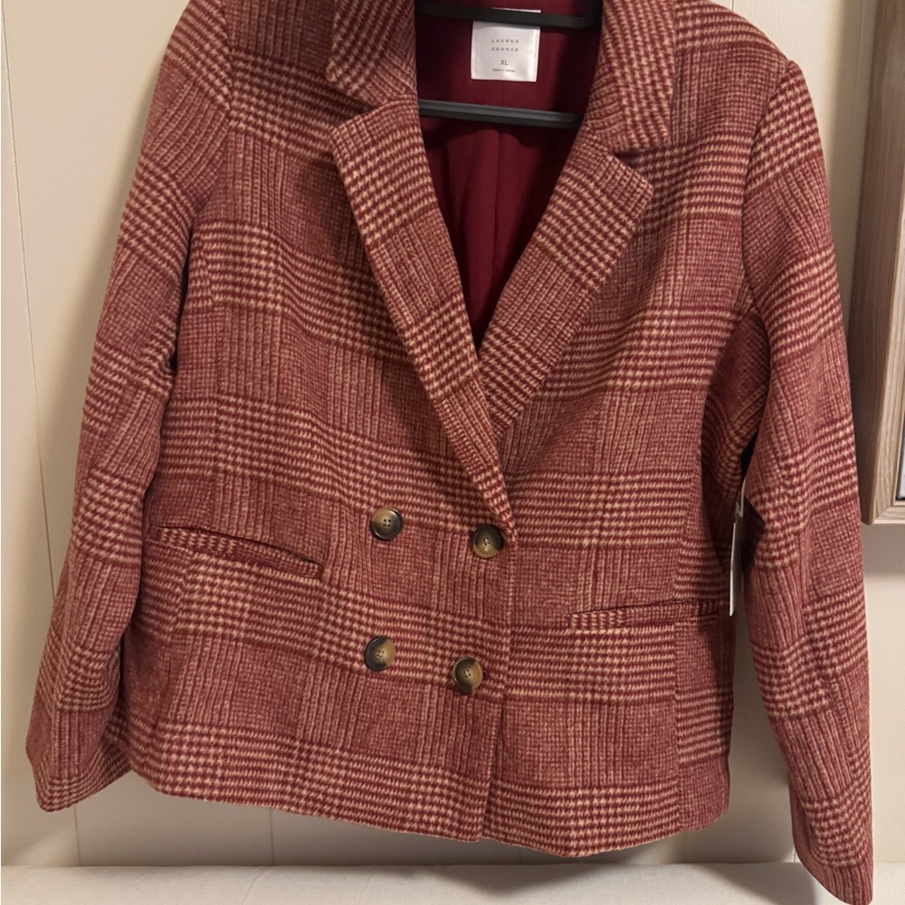 LC Lauren Conrad Red Plaid Blazer